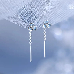 Blue Iris Flower Tassel Earrings