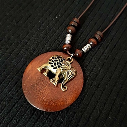 Elephant Style Wooden Long Women's Alloy Necklace