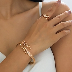 Golden Color Suit Line Ball Bracelet and Ring Set