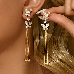 Luxury Zircon Butterfly Tassel Earrings