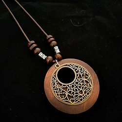 Hollow Flower Ethnic Style Wooden Long Women's Alloy Necklace