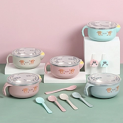 Stainless Steel Warmer Water Injection Feeding Bowl With airtight Lid & Spoon - 1 Pcs